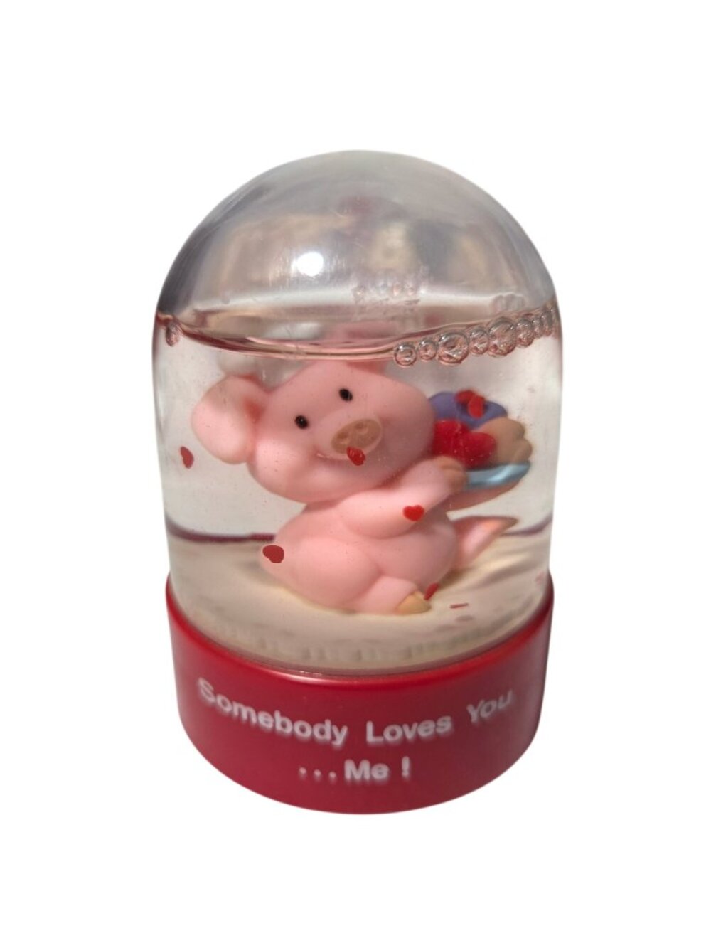 Somebody Loves You Pig Water Globe Hearts Russ Berrie Pink Valentines Day Gift